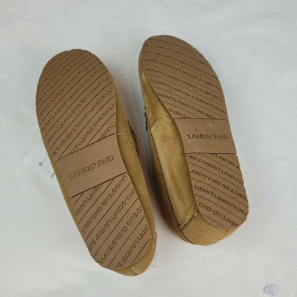 Lands' End Womens Suede Leather Moccasin Slippers English Tan NWT - Picture 12 of 12